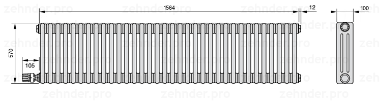 Схема (чертеж) Радиатор Zehnder Charleston 3057/34 №V003 Technoline TL